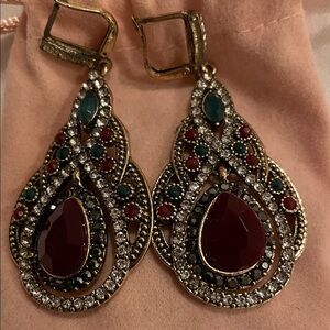 Turkish Gold and Red Teardrop Earrings